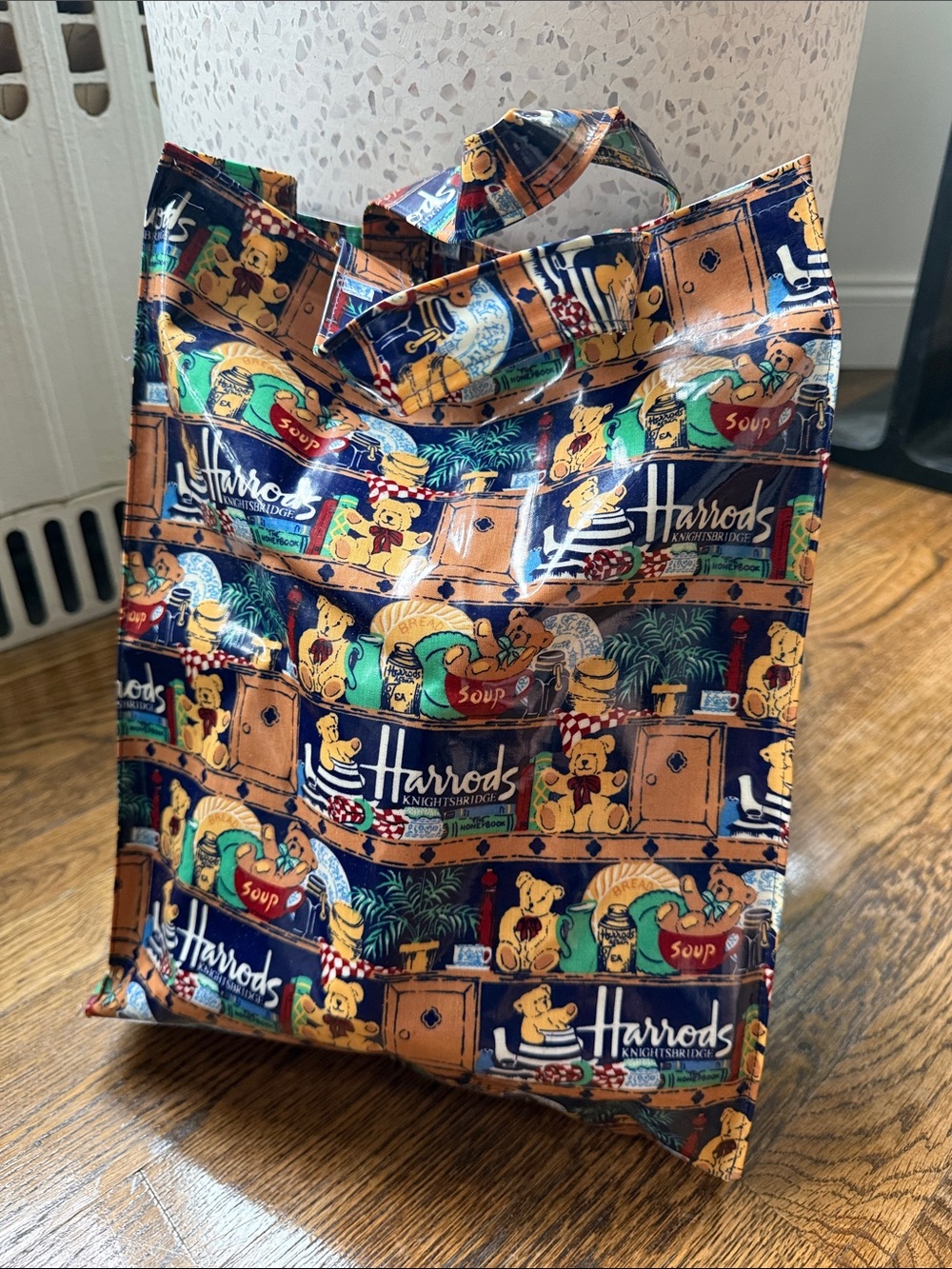 Harrods Navy and Brown Illustrated Tote Bag